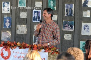 Gene Baur from Farm Sanctuary speaking at an event.